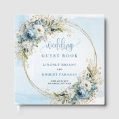 Pastel Blue Flowers Gold Wedding Sign In Book ゲストブック (正面)