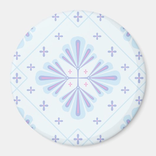 Pastel Blue Geometric Floral Repeat Pattern マグネット (正面)