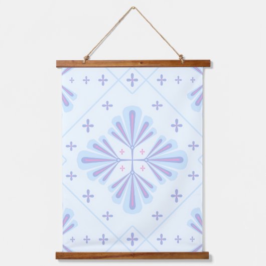 Pastel Blue Geometric Floral Repeat Pattern  吊り下げ型タペストリー (正面)