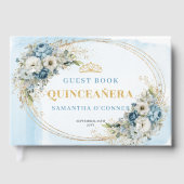 Pastel Blue Gold Boho Princess Guest Book Quince ゲストブック (正面)