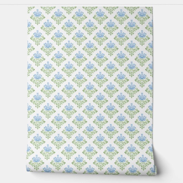 Pastel Blue Green Floral Pattern 壁紙 (ほどく)