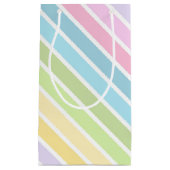PASTEL BLUE GREEN YELLOW PINK PURPLE STRIPES スモールペーパーバッグ (正面)