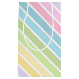 PASTEL BLUE GREEN YELLOW PINK PURPLE STRIPES スモールペーパーバッグ
