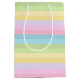 PASTEL BLUE GREEN YELLOW PINK PURPLE STRIPES ミディアムペーパーバッグ