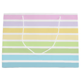 PASTEL BLUE GREEN YELLOW PINK PURPLE STRIPES ラージペーパーバッグ
