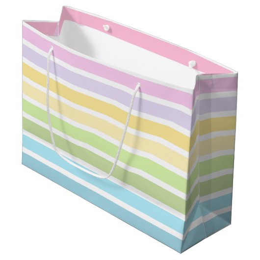PASTEL BLUE GREEN YELLOW PINK PURPLE STRIPES ラージペーパーバッグ (正面アングル)