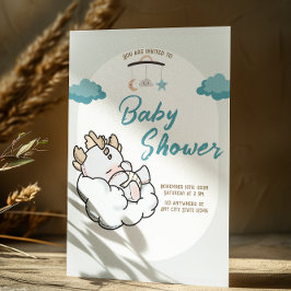 Pastel Blue Grey Sleeping Cloud Baby Dragon 招待状