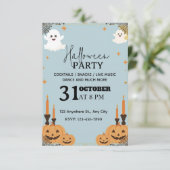 Pastel Blue Halloween Party Invitation – 編集可能 招待状 (スタンド正面)