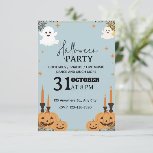 Pastel Blue Halloween Party Invitation – Editable  招待状 (スタンド正面)