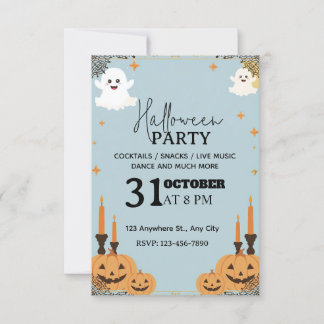 Pastel Blue Halloween Party Invitation – Editable  招待状