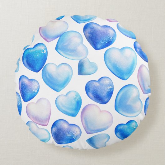 Pastel Blue Hearts Round Pillow ラウンドクッション (正面)