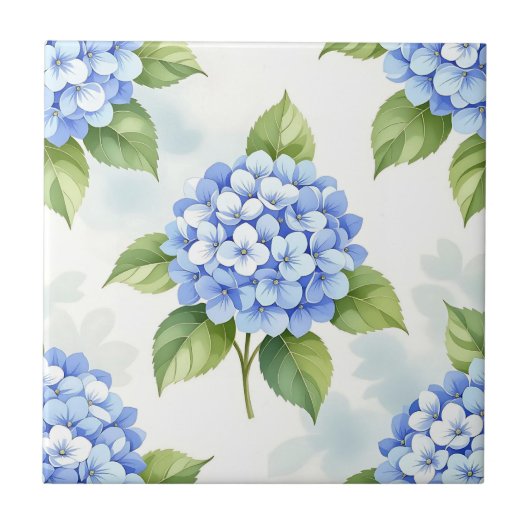 Pastel Blue Hydrangea Bouquet Pattern タイル (正面)