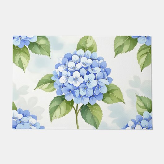Pastel Blue Hydrangea Bouquet Pattern ドアマット (正面)