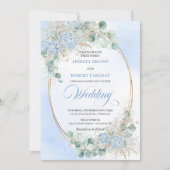Pastel Blue Hydrangea Wheat Elegant Wedding Invite 招待状 (正面)