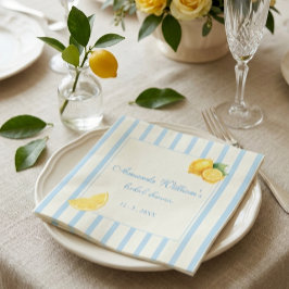Pastel Blue Italian Lemon Stripes Bridal Shower スタンダードランチョンナプキン