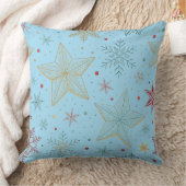 "Pastel Blue Large Star Pattern Throw Pillow クッション (ブランケット)