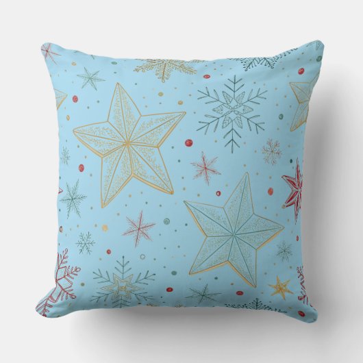 "Pastel Blue Large Star Pattern Throw Pillow クッション (正面)