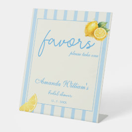 Pastel Blue Lemon Stripes Bridal Shower Favors 台座サイン