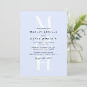 Pastel Blue Modern Monogram Overlay Wedding 招待状 (スタンド正面)