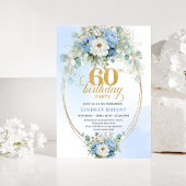 Pastel Blue Peonies Gold 60th Birthday Invitation 招待状