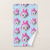 Pastel Blue & Pink Cartoon Bunny Towel バスタオルセット (ハンドタオル)