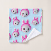 Pastel Blue & Pink Cartoon Bunny Towel バスタオルセット (ウォッシュタオル)