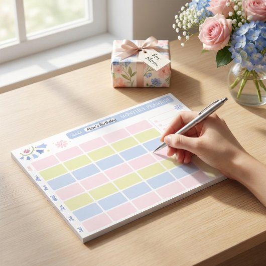 Pastel Blue Pink Cute Monthly Planner Notepad 11x8 ノートパッド