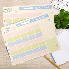 Pastel Blue Pink Cute Monthly Planner Notepad 11x8 ノートパッド