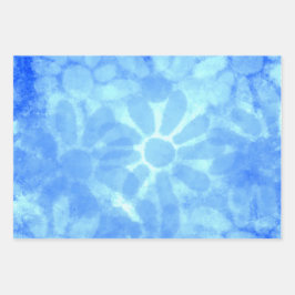 Pastel Blue Pink Green Tie-Dye Flowers Decoupage ラッピングペーパーシート