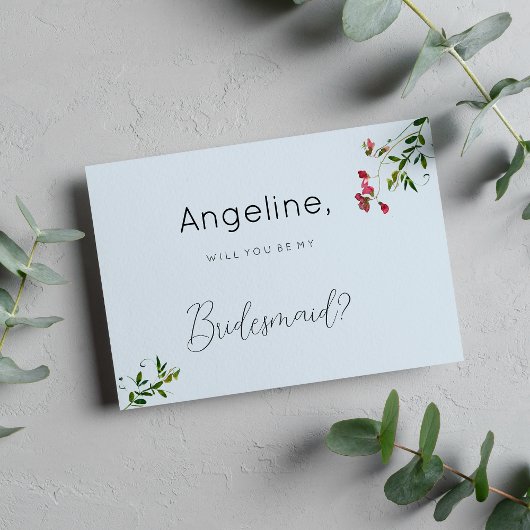 Pastel blue pink red green flowers Bridesmaid 招待状