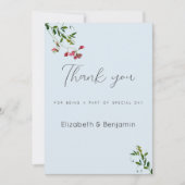 Pastel blue pink red green flowers Thank You 招待状 (正面)