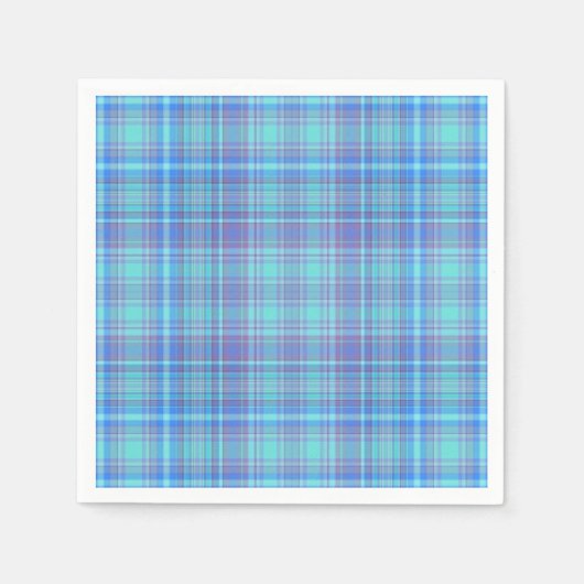 Pastel Blue Plaid スタンダードカクテルナプキン (正面)