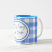 Pastel Blue Plaid Custom ツートーンマグカップ (正面右)