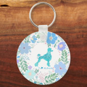 Pastel Blue Poodle Custom Floral Name & Photo キーホルダー (正面)