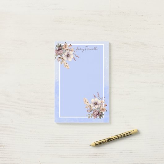 Pastel Blue Pretty Floral Custom Post-it Notes ポストイット (デスク上)