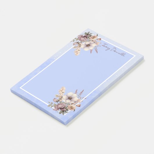 Pastel Blue Pretty Floral Custom Post-it Notes ポストイット (アングル)