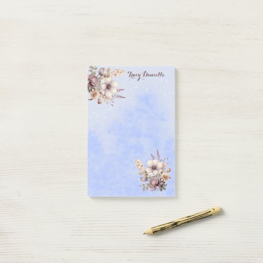 Pastel Blue Pretty Floral Custom Post-it Notes ポストイット (デスク上)