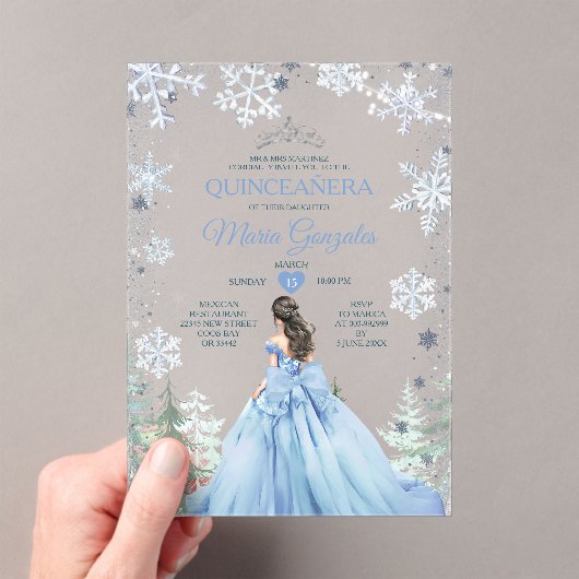 Pastel Blue Princess Winter Forest Quinceañera アクリル招待状 (インサイチュ (ポータブル))