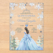 Pastel Blue Princess Winter Forest Quinceañera アクリル招待状 (正面)