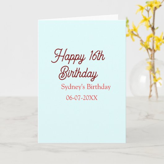 Pastel blue red happy 16th birthday name date eleg カード (黄色い花)