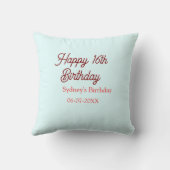 Pastel blue red happy 16th birthday name date eleg クッション (裏面)