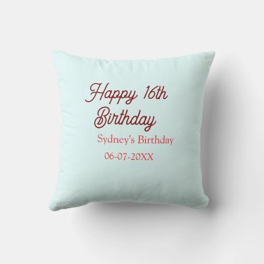 Pastel blue red happy 16th birthday name date eleg クッション (裏面)