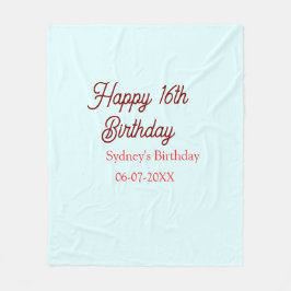 Pastel blue red happy 16th birthday name date eleg フリースブランケット