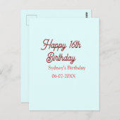 Pastel blue red happy 16th birthday name date eleg ポストカード (正面/裏面)