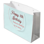 Pastel blue red happy 16th birthday name date eleg ラージペーパーバッグ (裏面アングル)
