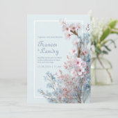 Pastel Blue Romantic Sakura Botanical Border 招待状 (スタンド正面)