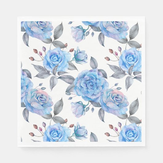 Pastel blue roses pattern スタンダードランチョンナプキン (正面)
