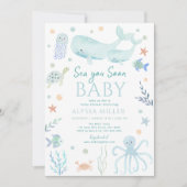 Pastel Blue Sea You Soon Under the Sea Baby Shower 招待状 (正面)