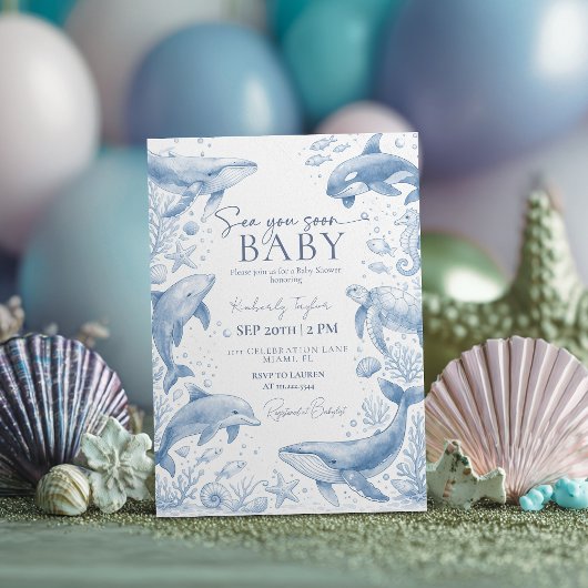 Pastel Blue Sea You Soon Under the Sea Baby Shower 招待状