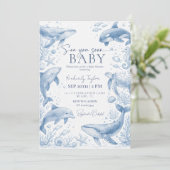 Pastel Blue Sea You Soon Under the Sea Baby Shower 招待状 (スタンド正面)